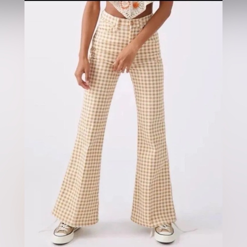 Wrangler Beige Gingham Wide Leg Jeans - Picture 2 of 8